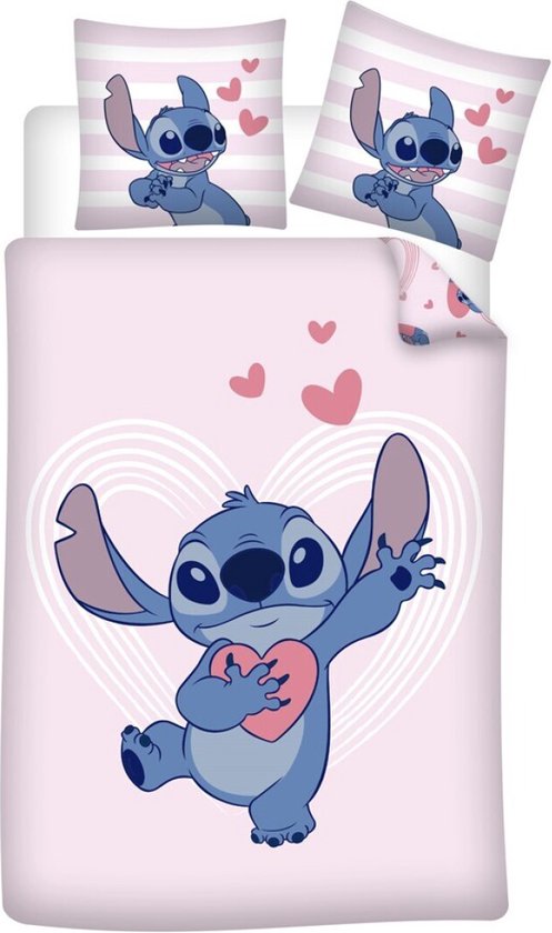 Disney Lilo & Stitch Dekbedovertrek, Hearts - Eenpersoons - 140 x 200 + 65 x 65 cm - Katoen