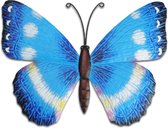 Pro Garden tuin wanddecoratie vlinder - metaal - blauw - 31 x 23 cm - muurvlinders