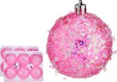 Krist+ kerstballen - 12x stuks - roze - kunststof - glitter