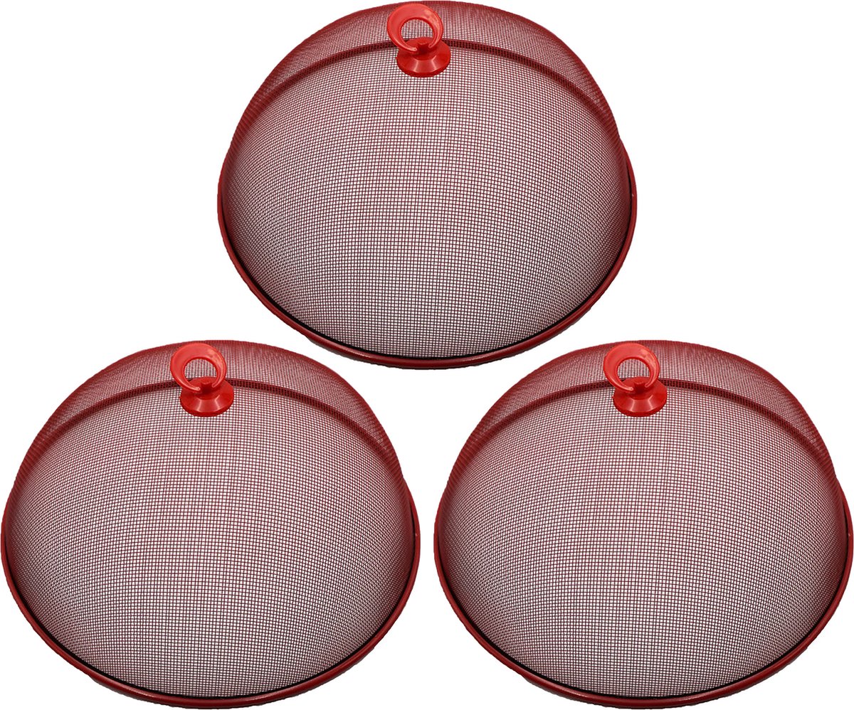 Haushaltshelden Vliegenkap/voedselkap - 3x - rood - metaal - D35 x H16 cm
