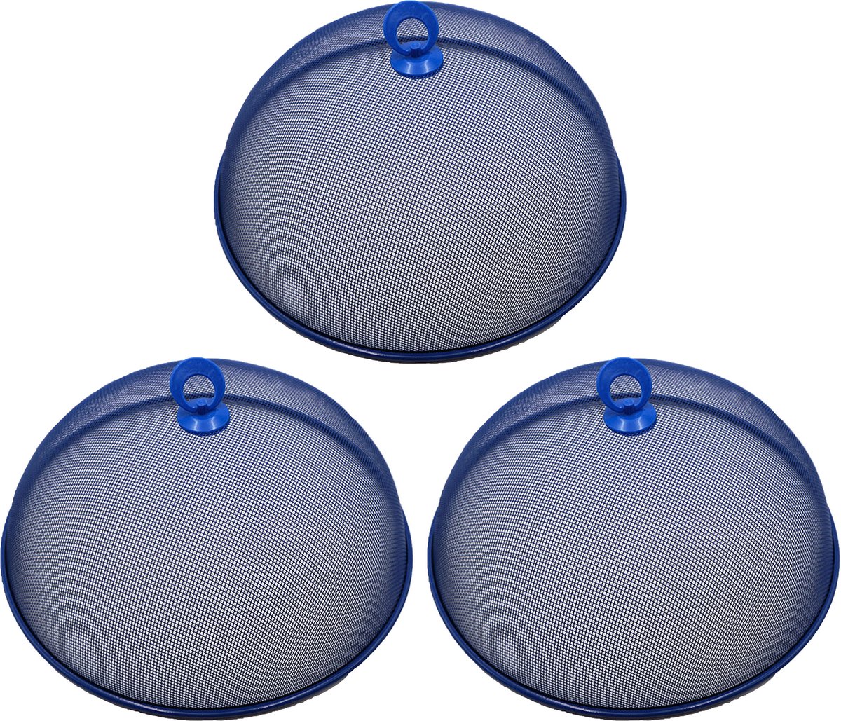 Haushaltshelden Vliegenkap/voedselkap - 3x - blauw - metaal - D35 x H16 cm