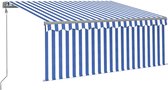vidaXL - Luifel - automatisch - uittrekbaar - met - rolgordijn - 3x2,5 - m - blauw - wit