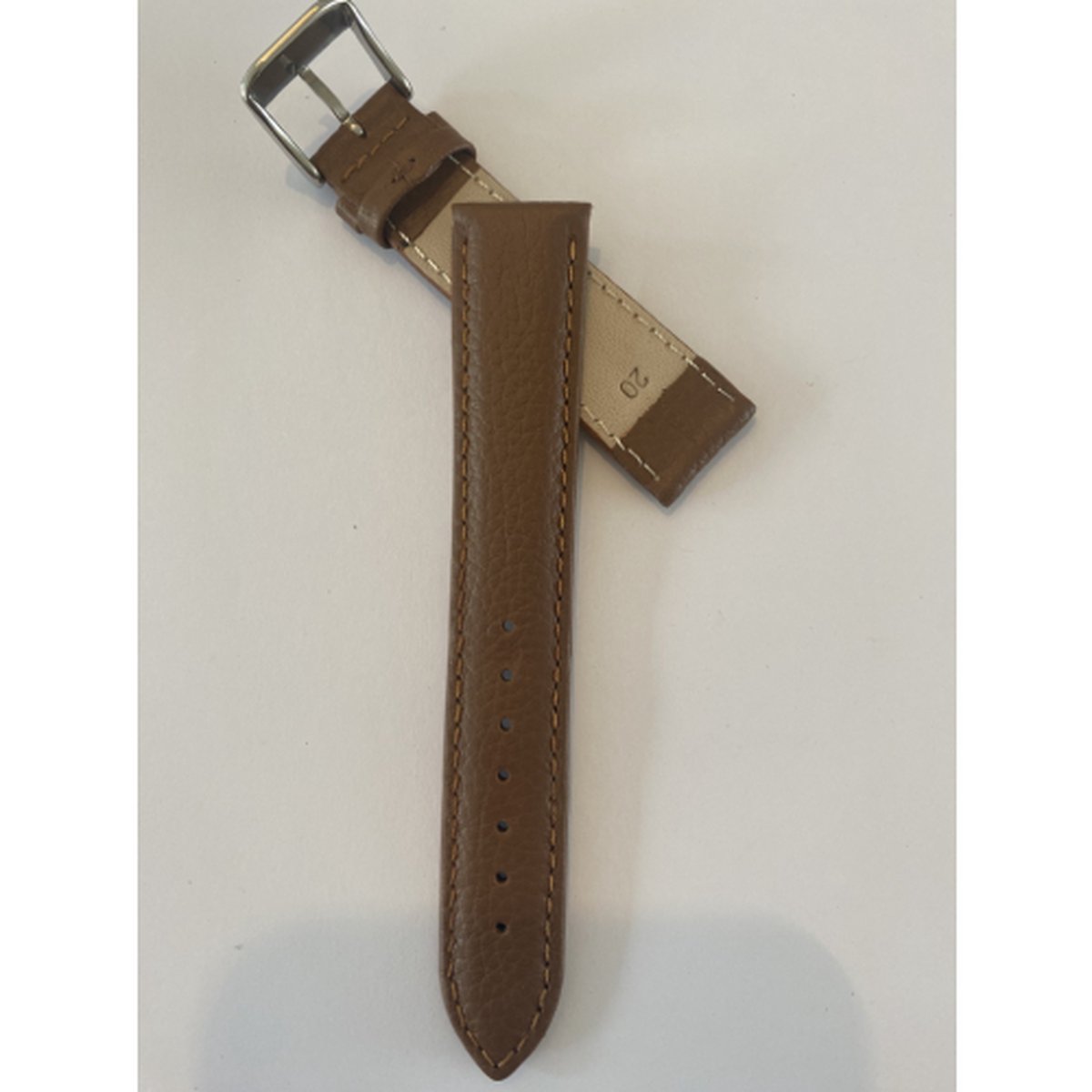 Horlogeband-model F 1-dames-heren-20 mm breed-lichtbruin-cognac kleurig-leder-juweliers kwaliteit-anti allergisch