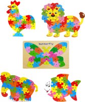 5 stuks Houten puzzel set dieren | DELUXE 5 stuks | montessori educatief puzzel | vanaf 2 jaar