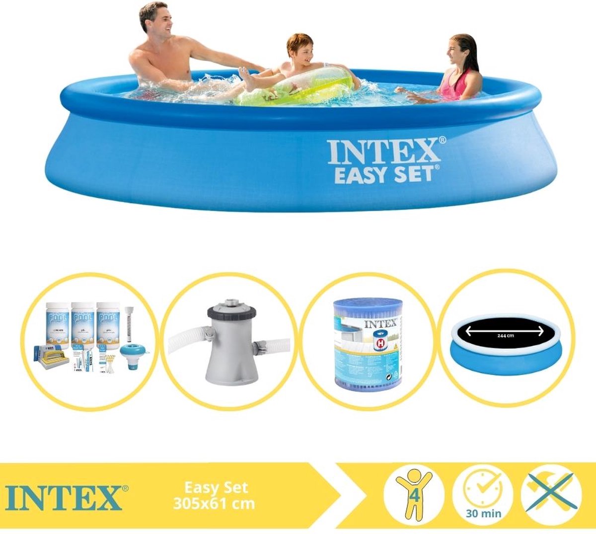 Intex Rond Opblaasbaar Easy Set Zwembad – 305 x 61 cm – Blauw – Inclusief Solarzeil – Onderhoudspakket – Zwembadfilterpomp – Filter – 5-delig Intex Rond Opblaasbaar Easy Set Zwembad – 305 x 61 cm – Blauw – Inclusief Solarzeil – Onderhoudspakket – Zwembadfilterpomp – Filter – 5-delig