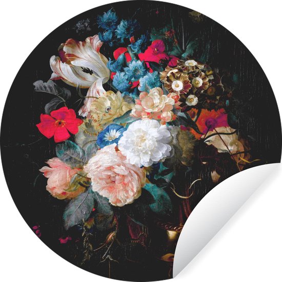 Behangcirkel - Bloemen - Vintage - Boeket - Stilleven - Behang zelfklevend - Cirkel behang - Woonkamer decoratie - Ronde wanddecoratie - Wandcirkel - Muurcirkel binnen - 120x120 cm - Slaapkamer - Behangsticker