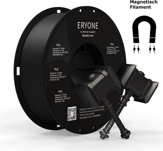 Eryone - Magnetisch PLA - Iron - 3D-printer Filament- 1Kg 1,75mm - Voor 3D-printer en 3D-pen