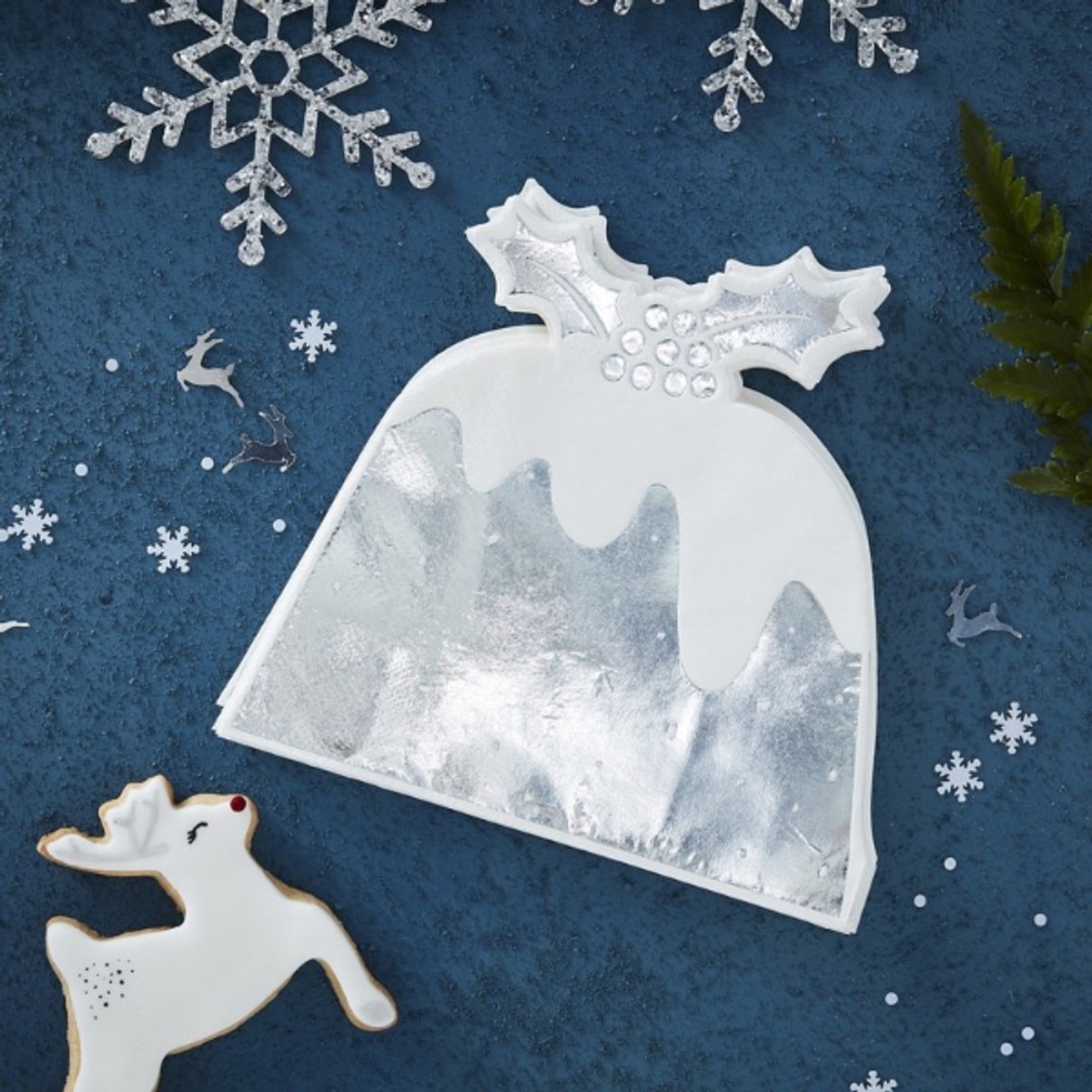 Ginger Ray - Silver Christmas - Kerst pudding papieren servetten zilver (12 stuks)