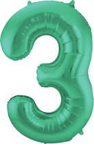 Folat - Folieballon Cijfer 3 Groen Metallic Mat - 86 cm