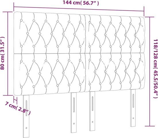 vidaXL - Tête de lit - LED - 144x7x118/128 - cm - tissu - taupe