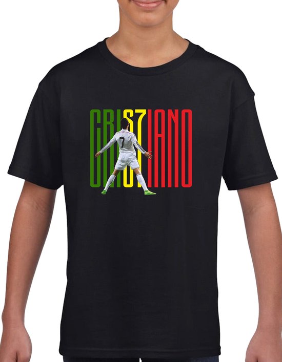 T-Shirt - Cristiano Ronaldo - Kinder T-Shirt - Zwart - Maat 164 (Small ) - T-Shirt leeftijd 12 tot 14 jaar - Grappige teksten - Cadeau - Shirt cadeau - Voetbal Fan - verjaardag - CR7 Best Player - Vlag van Portugal