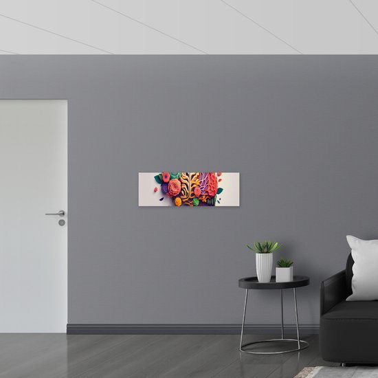 Dibond - Hersenen van Tuinman met Bloemen en Planten - 90x30 cm Foto op Aluminium (Wanddecoratie van metaal)