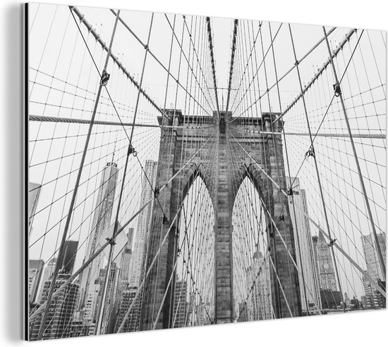 Wanddecoratie Metaal - Aluminium Schilderij Industrieel - Brooklyn Bridge - Brug - Architectuur - Gebouw - 120x80 cm - Dibond - Foto op aluminium - Industriële muurdecoratie - Voor de woonkamer/slaapkamer