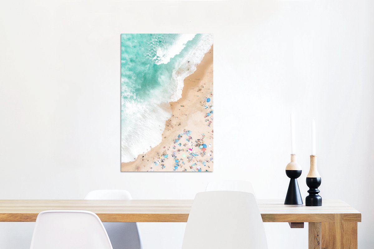 Wanddecoratie Metaal - Aluminium Schilderij Industrieel - Zee - Strand - Parasols - Zomer - 40x60 cm - Dibond - Foto op aluminium - Industriële muurdecoratie - Voor de woonkamer/slaapkamer