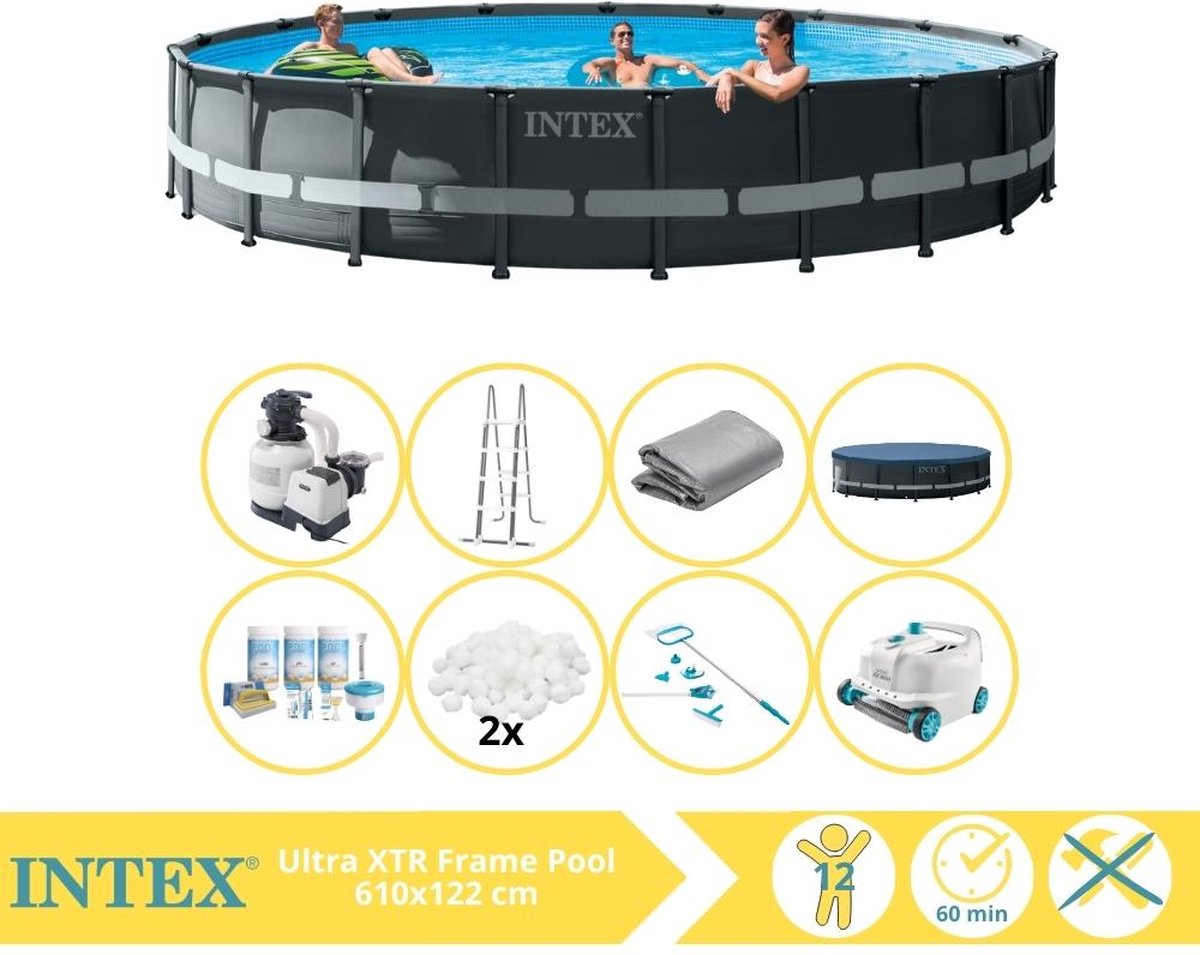 Intex Ultra XTR Frame Zwembad - Opzetzwembad - 610x122 cm - Inclusief Onderhoudspakket, Filterbollen, Onderhoudsset en Luxe Zwembad Stofzuiger