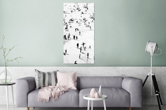 Décoration murale Métal - Peinture Aluminium Industriel - Plage - Mer - Personnes - Zwart et blanc - 80x160 cm - Dibond - Photo sur aluminium - Décoration murale industrielle - Pour le salon/chambre