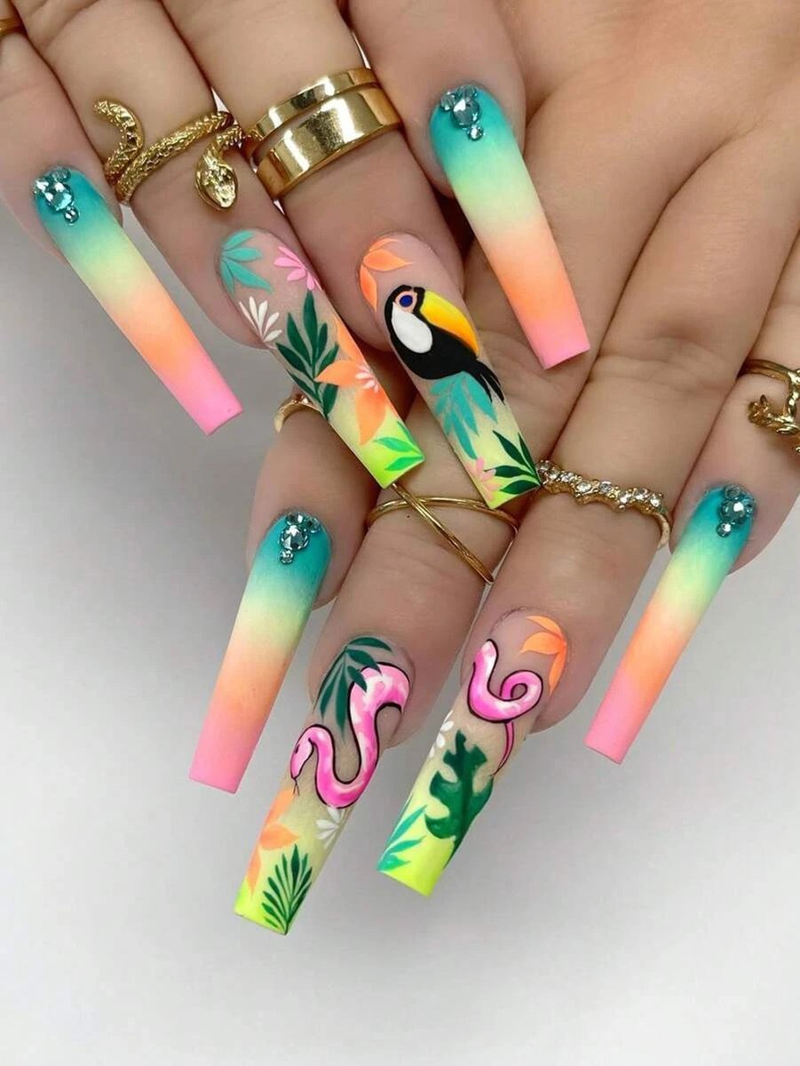 Goedkoopste 24 stuks bloemenpatroon kunstnagels - plaknagels - nepnagels