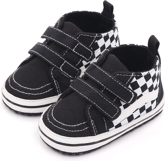 Baby schoentjes - babysneakers van Completebabyuitzet - klittenband met veter - Schoenmaat 20-21 - 12-18 maanden - (13cm) - Zwart - Hoog