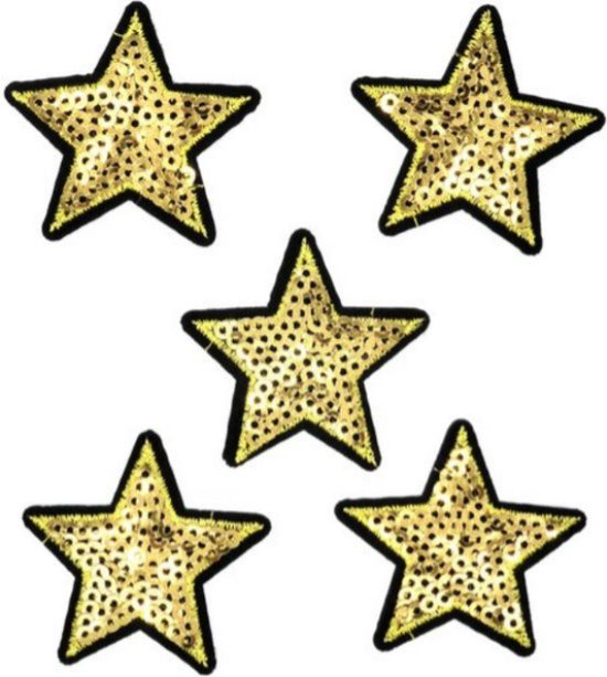 Sterren Strijk Embleem – Set van 5 - Sterren Patch – Glitter Sterren -Stof en strijkapplicatie - Patchwork - Gouden Sterren – Patches - Glitterembleem - 5 Stuks – Strijk Patch – Stofapplicatie – Leuk Cadeau – 4,3 X 4,3 CM