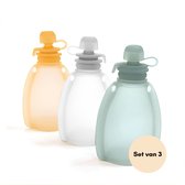 MerakiDeals Squeezie Squeeze Bags Réutilisables pour les aliments pour bébés - 3 pièces - 120 ml - Sans BPA - Nourriture pour bébé - Presser les fruits - Allaitement - Stérilisable