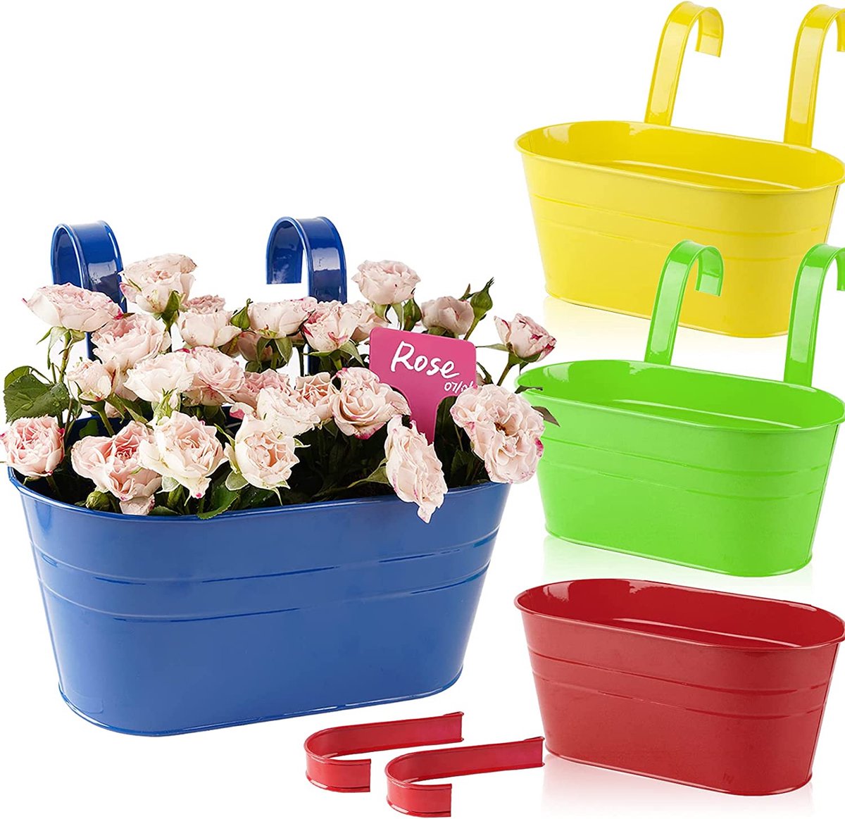 Pot de fleurs en métal à suspendre - Seau de fleurs ovale - Blanc -  Décoration de jardin - Pot à suspendre avec crochet amovible pour plantes