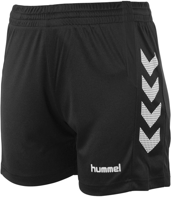 Zwarte hummel sportbroek voor dames met wit chevron-detail op de zijkant en logo.
