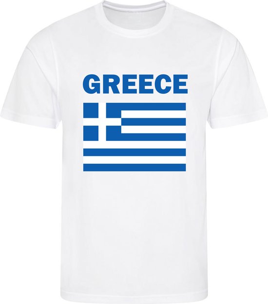 Griekenland - Greece - Ελλάδα - T-shirt Wit - Voetbalshirt - Maat: 158/164 (XL) - 12 - 13 jaar - Landen shirts