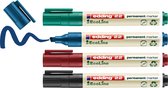 edding 22 EcoLine marqueur permanent - multi-couleur - étui de 4 stylos - pointe biseautée 1-5 mm - sèche vite - résiste à l'eau et à l'essuyage - carton, plastique, bois, métal - marqueur universel