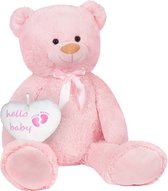 BRUBAKER - XXL teddybeer 100 cm met Hello Baby Hart - Babyshower cadeau voor pasgeborenen meisjes - knuffeldier knuffeldier pluche dier - roze