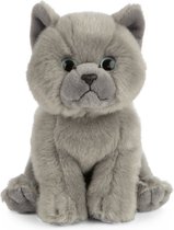 Pluche grijze Britse Korthaar kat/poes knuffel 16 cm - Katten/poezen artikelen - Huisdieren knuffels - Speelgoed voor kinderen