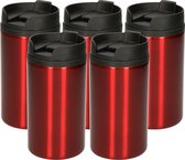 10x Warmhoudbekers metallic/warm houd bekers rood 320 ml - RVS Isoleerbekers/thermosbekers voor onderweg