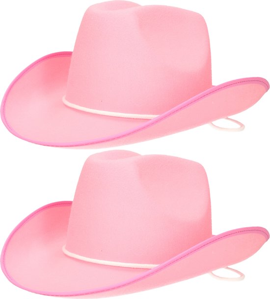 Foto: 2x stuks roze vilten cowboyhoed voor volwassenen verkleedhoeden