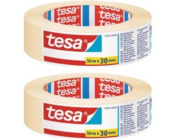 Set van 2x Afplaktape/schilderstape 30 mm x 50 m - Verf afplakband/tape - Maskeertape - Tesa Masking tape