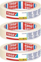 Set van 3x Afplaktape/schilderstape 19 mm x 25 m - Verf afplakband/tape - Maskeertape - Tesa Masking tape