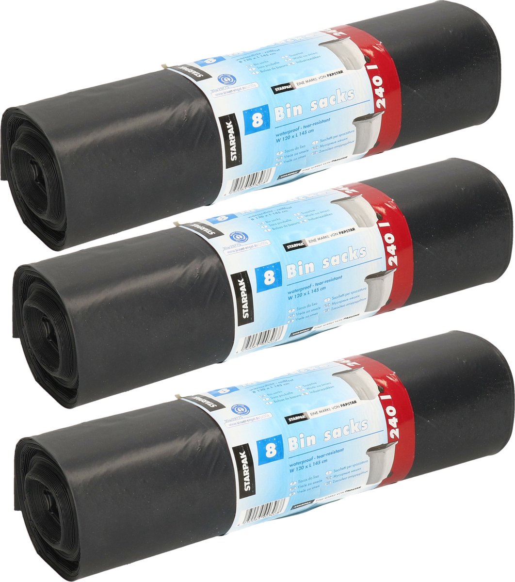 Goedkoopste Papstar 24x stuks afvalzakken/vuilniszakken - 240 liter - zwart - containerzakken