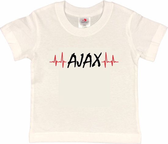 Amsterdam Kinder t-shirt | AJAX hartslag | Verjaardagkado | verjaardag kado | grappig | jarig | Amsterdam | Ajax | cadeau | Cadeau | Wit/rood/zwart/rood | Maat 158/164