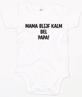 Baby Romper Mama Blijf Kalm Bel Papa - 0-3 Maanden - Wit - Rompertjes baby met tekst