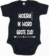 Baby Romper Hoera Grote Zus - 0-3 Maanden - Zwart - Rompertjes baby met tekst