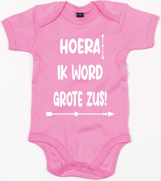 Baby Romper Hoera Grote Zus 1218 Maanden Bubble Gum Pink Rompertjes baby met tekst