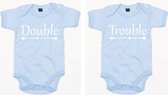 Baby Romper set Double Trouble 6-12 maand - Blauw - Rompertjes baby met tekst - Rompertjes voor tweeling