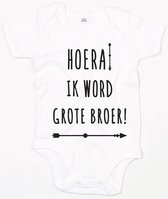 Baby Romper Hoera Grote Broer - 0-3 Maanden - Wit - Rompertjes baby met tekst