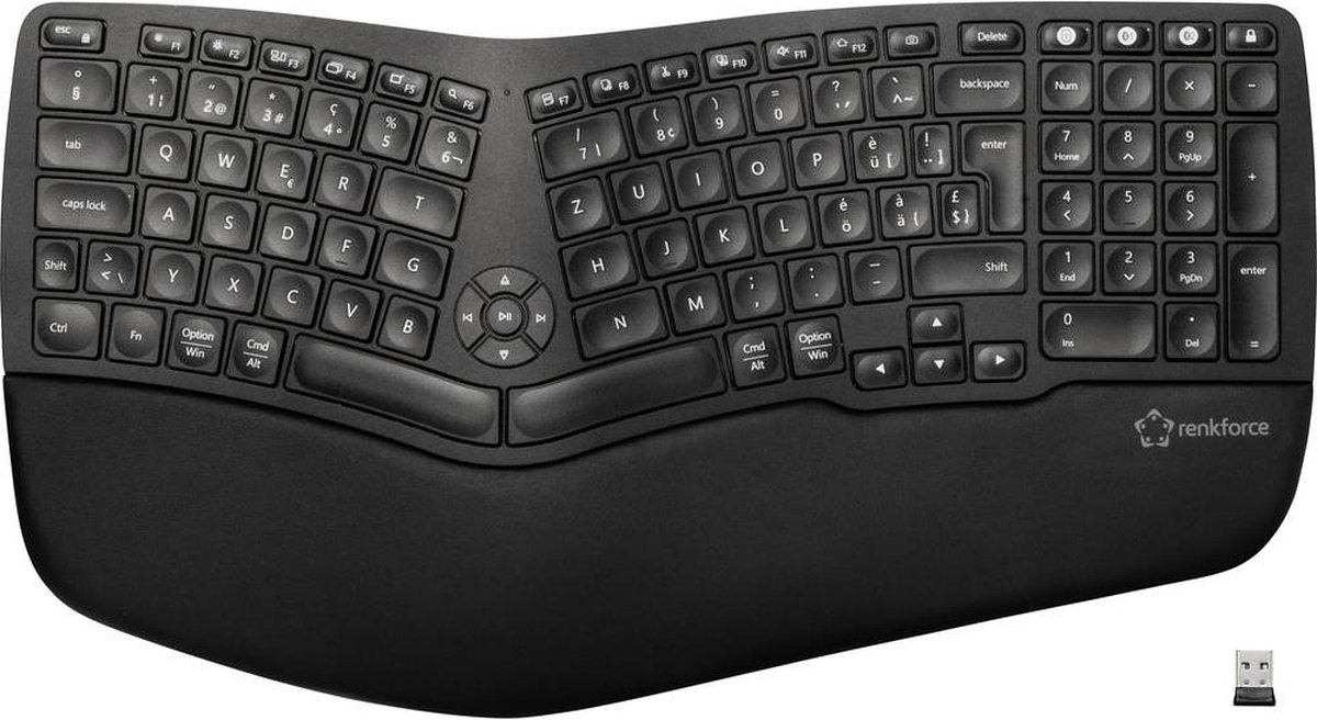 Renkforce RF-WKB-511 Bluetooth®, draadloos toetsenbord Zwitserland, QWERTZ zwart ergonomisch, oplaadbaar