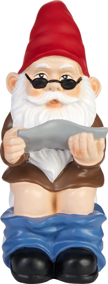 BRUBAKER Tuinkabouter op het Toilet - Kabouter op Closet met Bril en Krant - Grappig Tuinbeeldje - Weerbestendige Decoratie voor Tuin en Camping - Tuindecoratie voor Buiten - 20 cm hoog