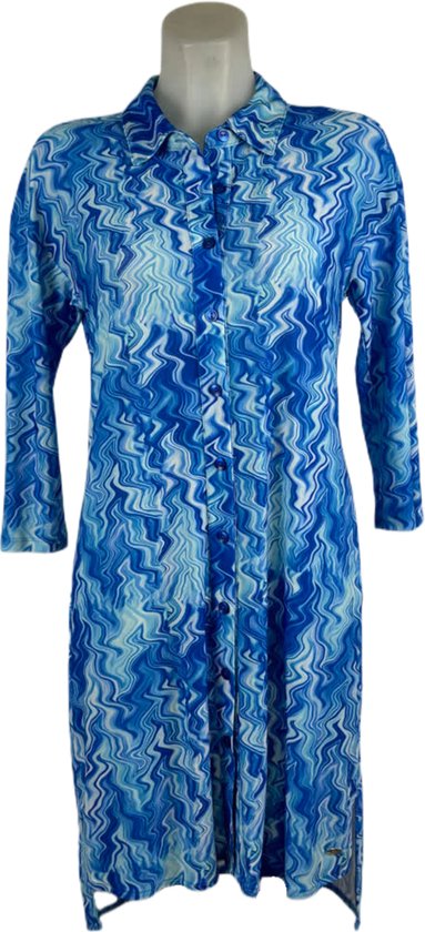 Angelle Milan – Travelkleding voor dames – Blauwe Wavy Jurk – Ademend – Kreukherstellend – Duurzame jurk - In 5 maten - Maat XL