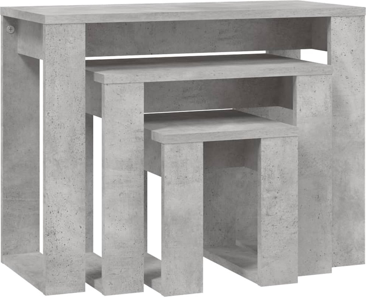 vidaXL 3-delige - Tafeltjesset - bewerkt - hout - betongrijs