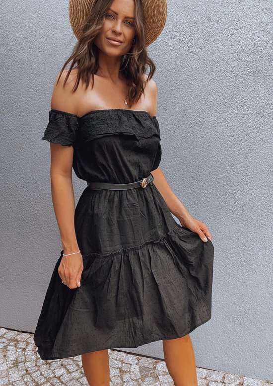 zwarte dames jurk - maat M/L - kniehoogte - zonder mouwen - zomer mode - vakantie mode