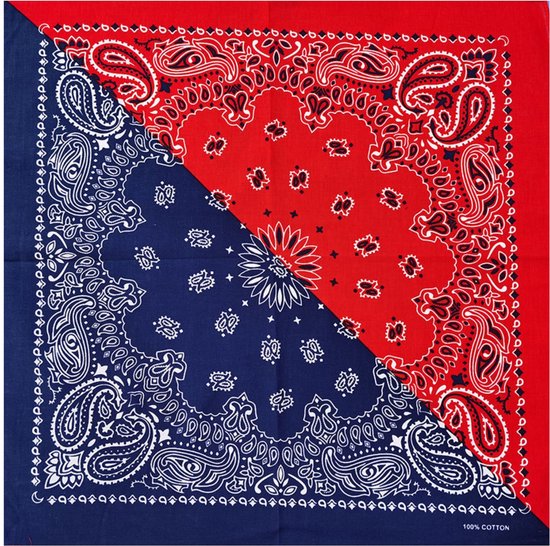 Fako Fashion® - Paisley Bandana - Half/Half - Duo - Navy Blauw/Rood