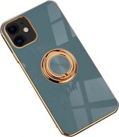 iPhone 13 mini hoesje met ring - Kickstand - iPhone - Goud detail - Handig - Hoesje met ring - 5 verschillende kleuren - zalm roze - Grijs/blauw - Donker groen - Zwart - Paars