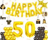 Daily Essentialz 50 Jaar Versiering - 50 Jaar - 50 Jaar Abraham Versiering - 50 jaar Sarah Versiering - 50 Jaar Verjaardag - 50 Jaar Ballonnen - 50 Jaar Slingers - 50 Jaar Vlaggenlijn - Happy Birthday Slinger Goud