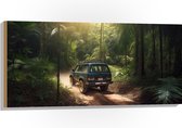 Hout - Blauwe Truck rijdend door Wegen in de Jungle - 100x50 cm - 9 mm dik - Foto op Hout (Met Ophangsysteem)